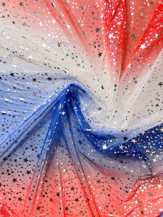RTS - Mesh - Silver Foil Stars on Ombre RWB