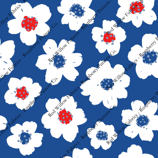 Raspberry Pattern Co - Sketchy Patriotic Floral Blue BG