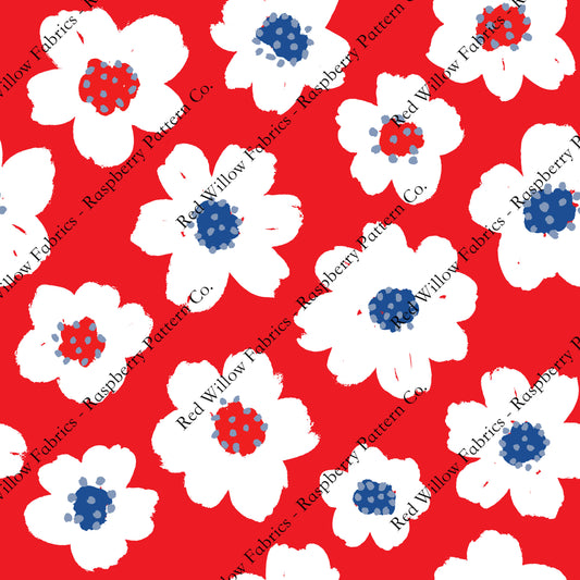 Raspberry Pattern Co - Sketchy Patriotic Floral Red BG