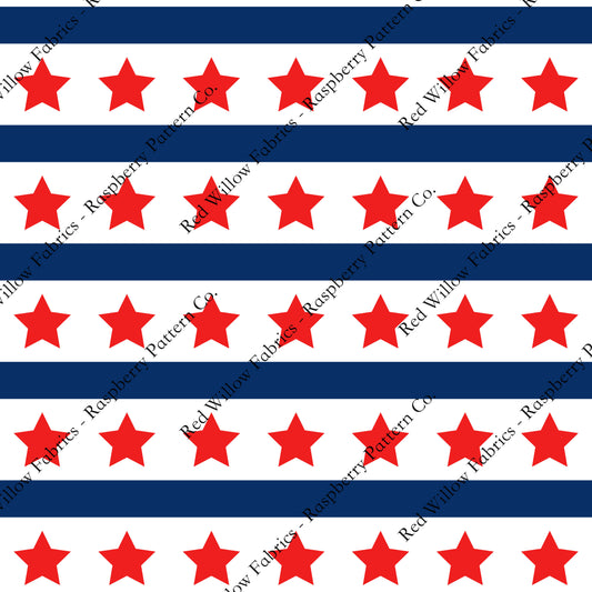 Raspberry Pattern Co - Stars and Stripes White BG