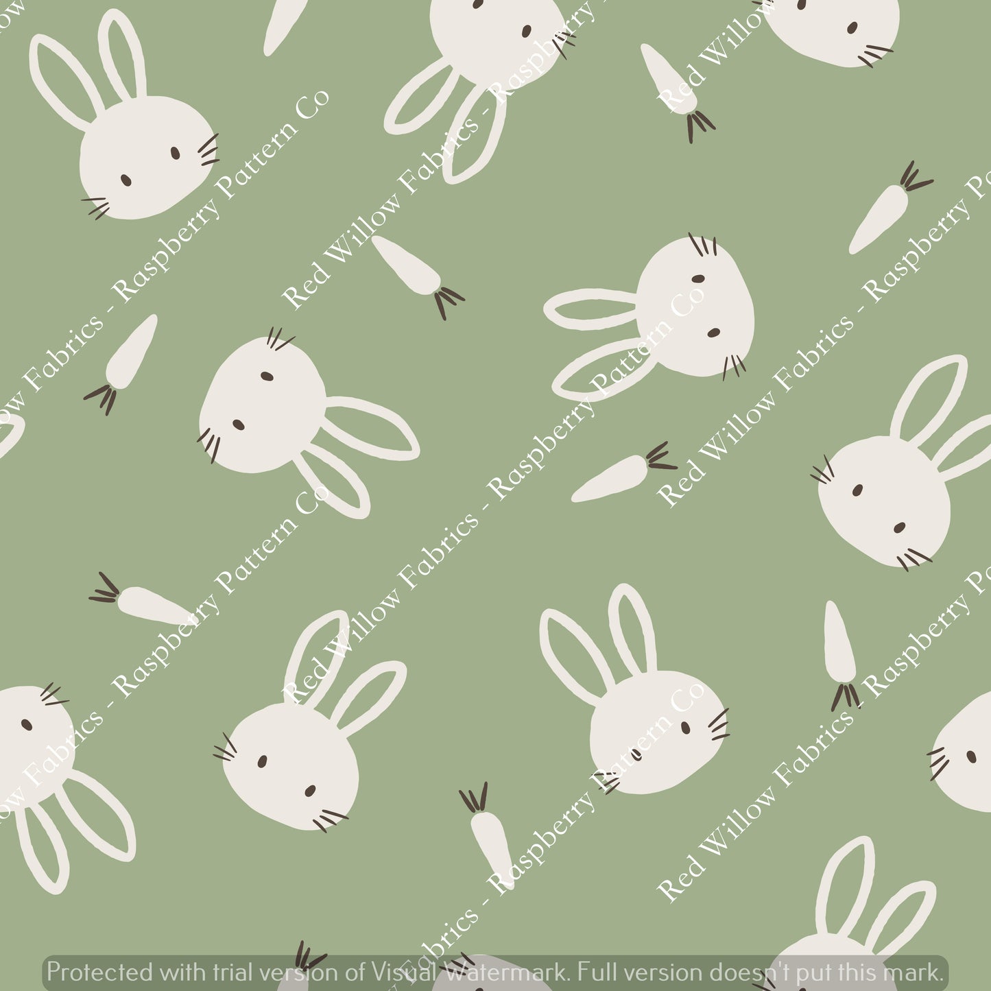 Raspberry Pattern Co - Bunnies and Carrots Green