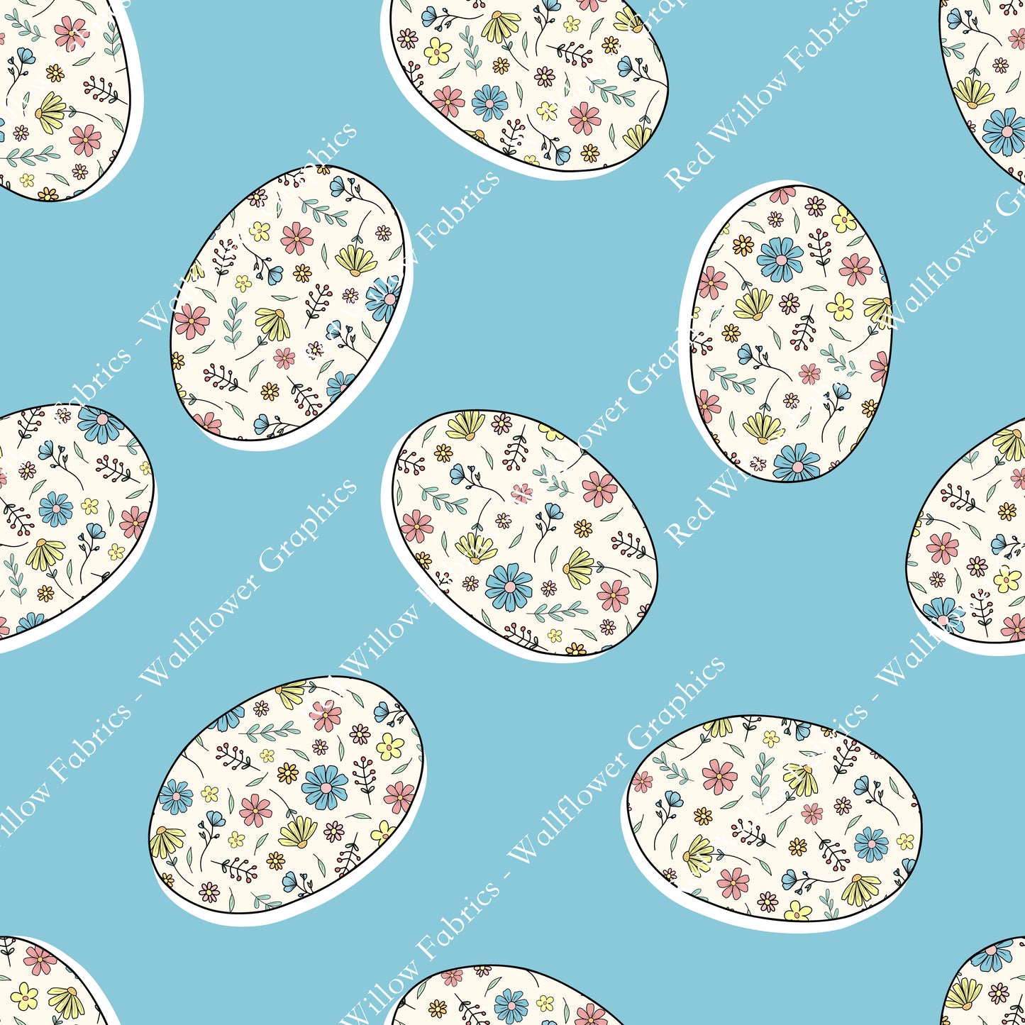 Wallflower Graphics - Dainty Floral Eggs Blue