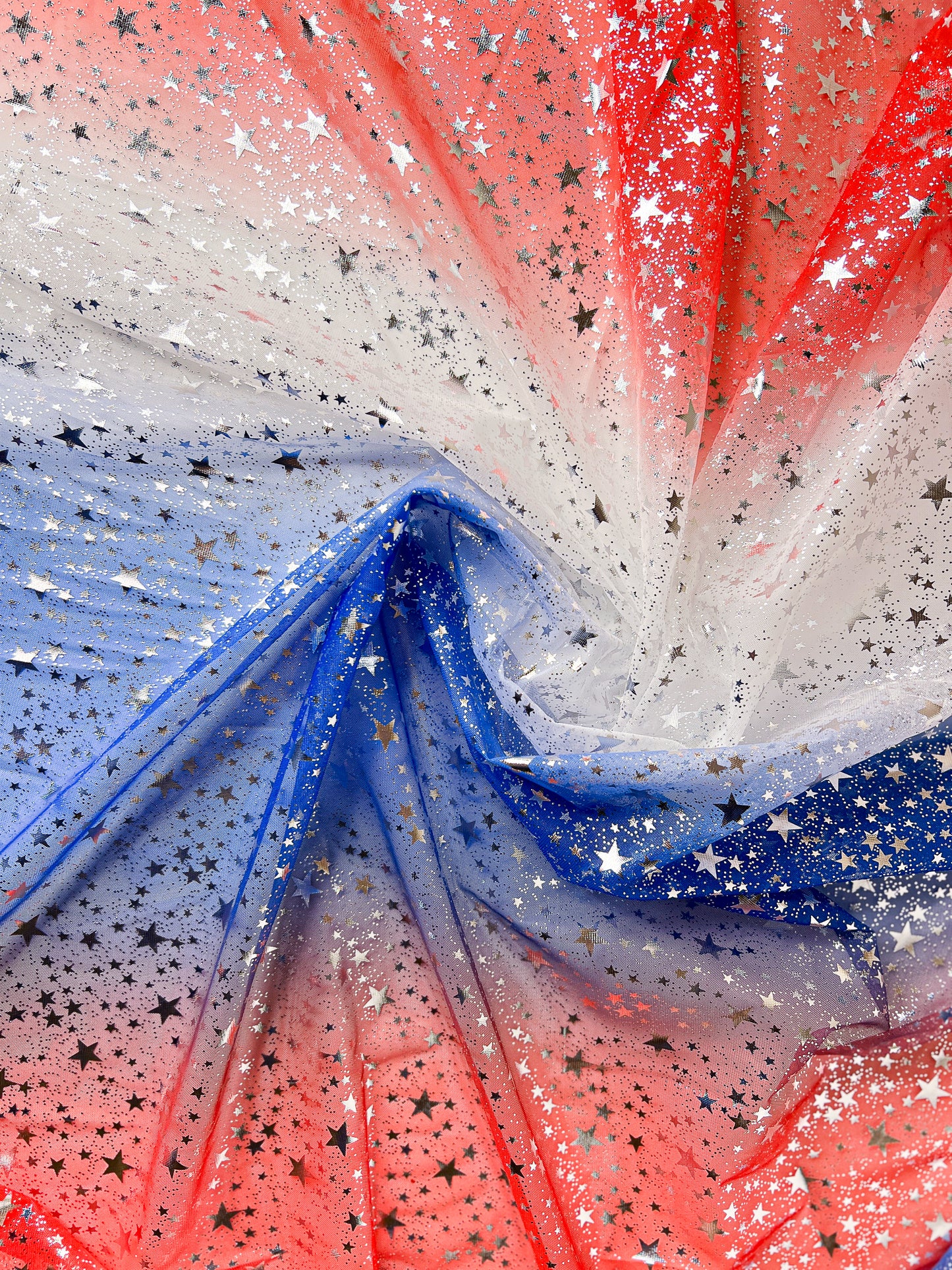 RTS - Mesh - Silver Foil Stars on Ombre RWB