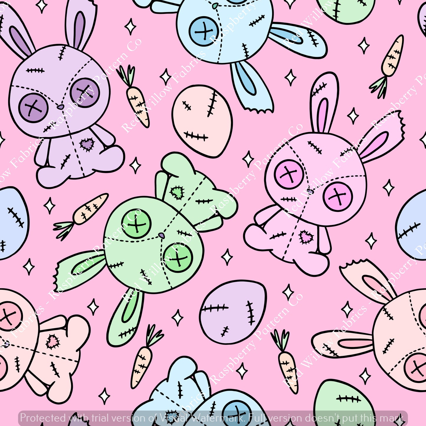 Raspberry Pattern Co - Easter Zombie Bunnies Pink