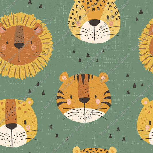 Safari Cats Sage : Raspberry Pattern Co